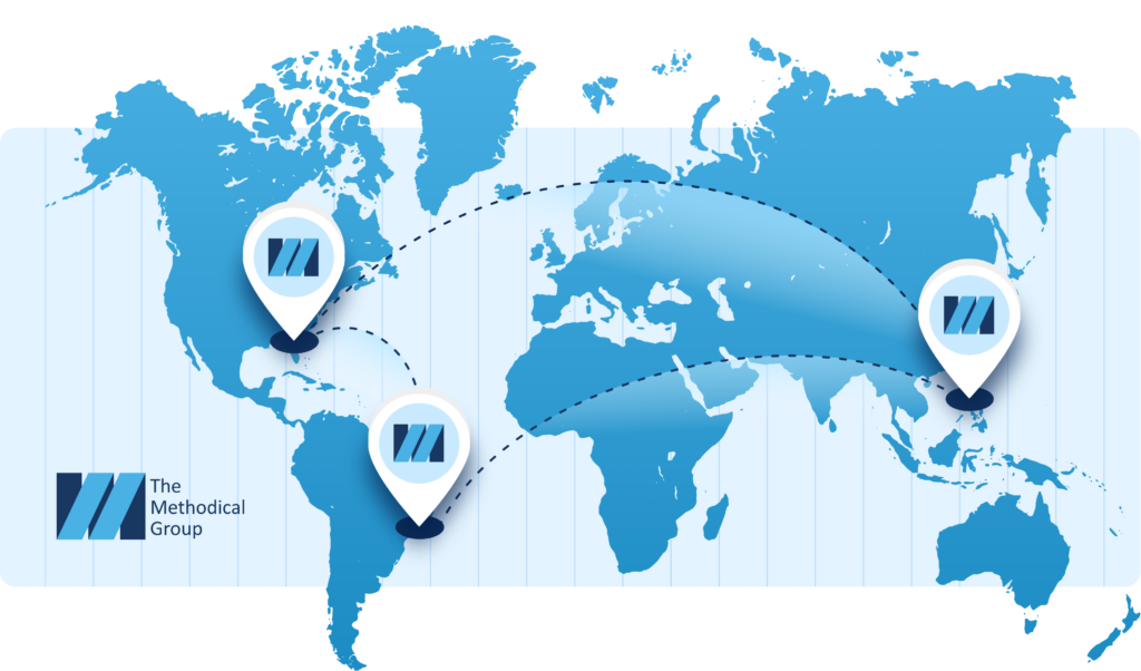 map illustration demonstrating the concept of offshore and nearshore outsourcing services
